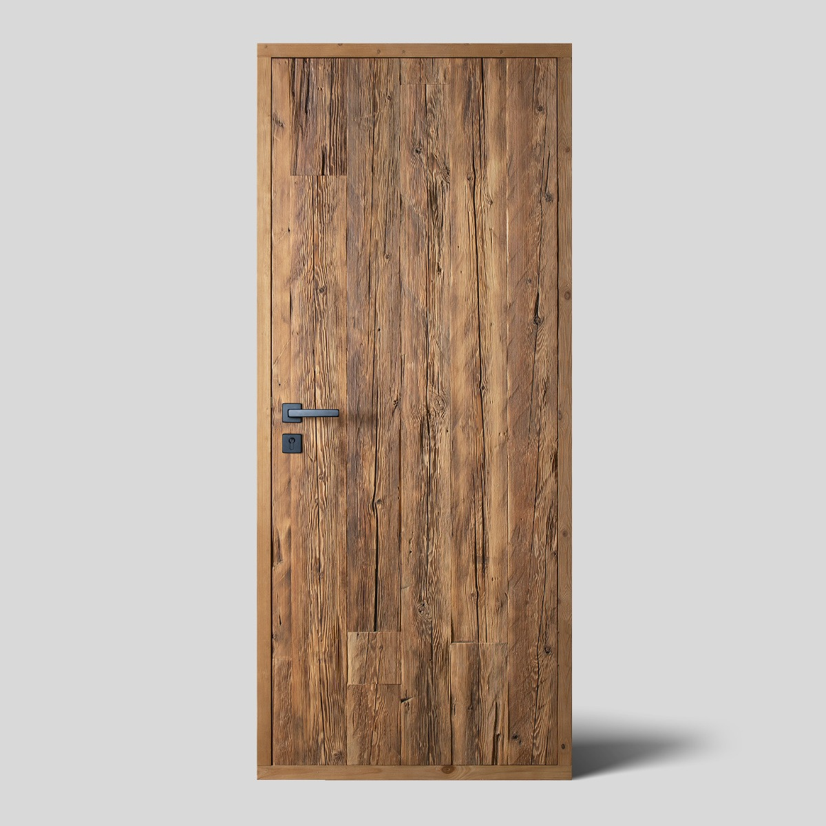 Hand-hewn weathered wood door